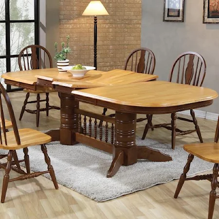 Long Semi-Oval Dining Table with Double Butterfly Leaf